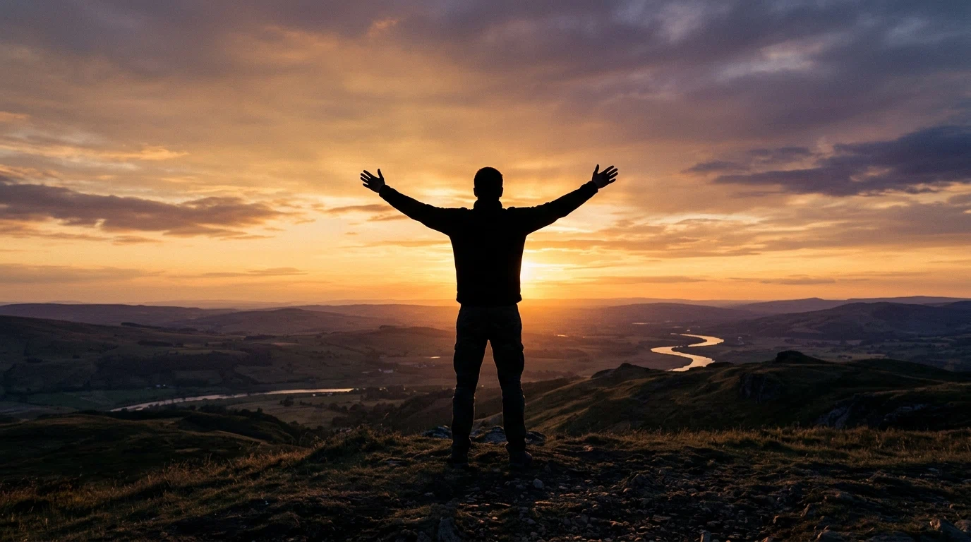 Anonymous silhouette person in active lifestyle at golden hour - food supplement for active lifestyle